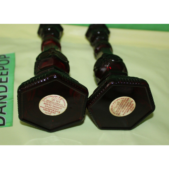 Ruby Red Glass Avon Cape Cod 1876 Pair Of Charisma Cologne Candlesticks Empty - Picture 16 of 16